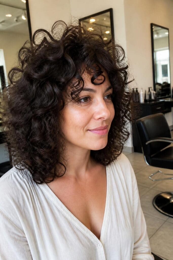 13. Curly Shag with Volume at the Crown