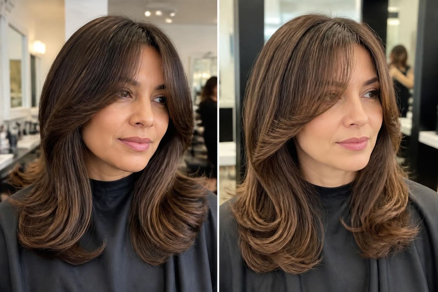 15 Medium Layered Hairstyles with Curtain Bangs You’ll Love