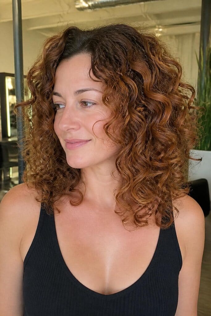 15. Soft Auburn Curls with Dark Roots