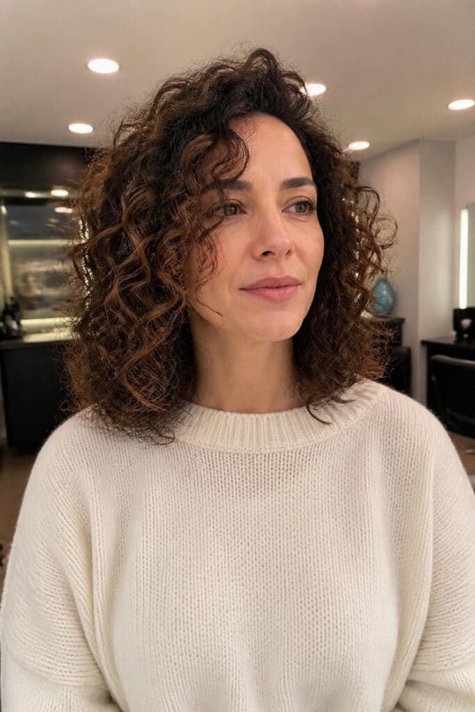 7. Auburn Highlights on Brown Curls