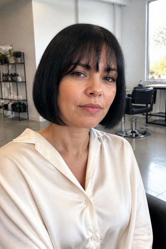 Bottle Bangs with a Sleek Bob