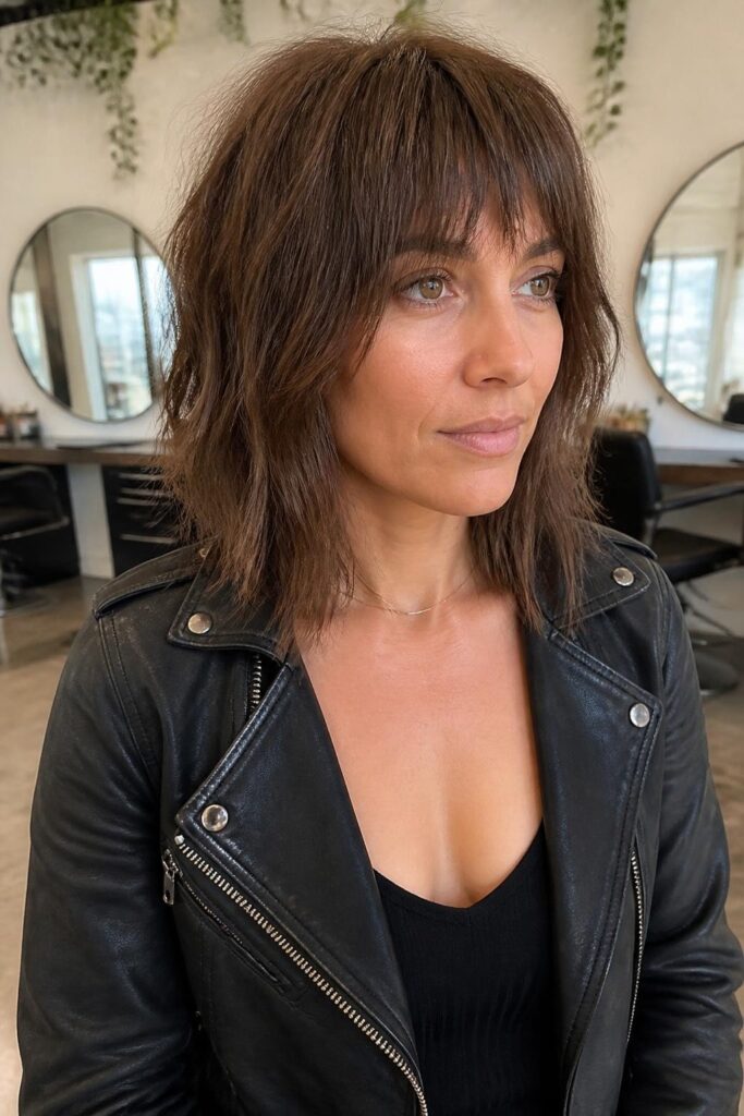 Choppy Bangs with a Razor-Cut Lob