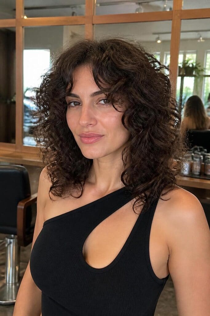 Curly Layers with Curtain Bangs