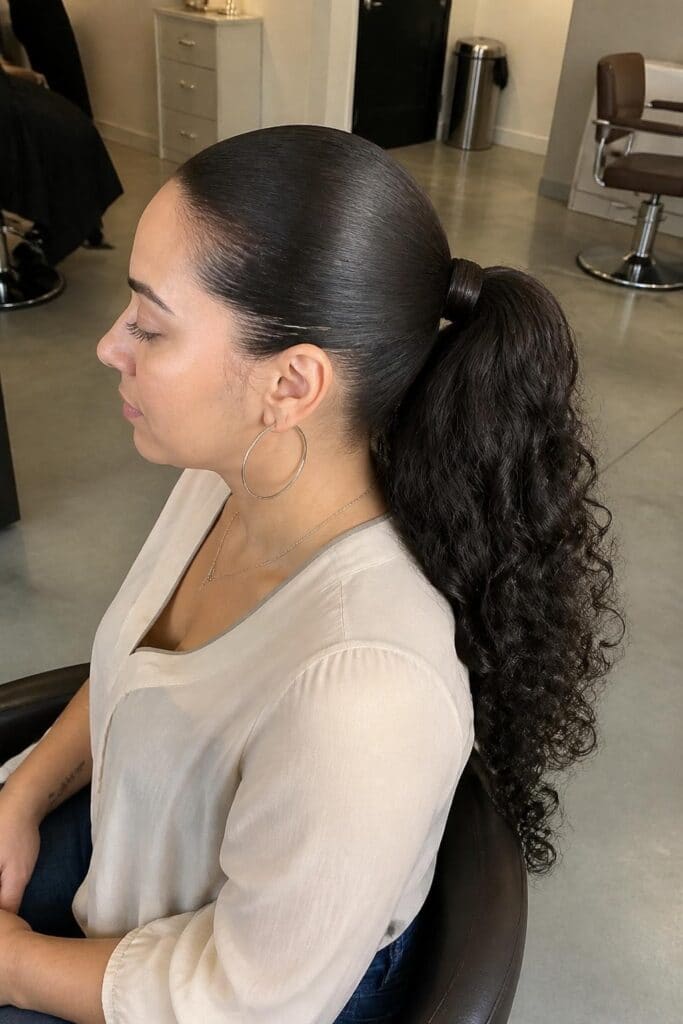 Curly Ponytail with Wrapped Base