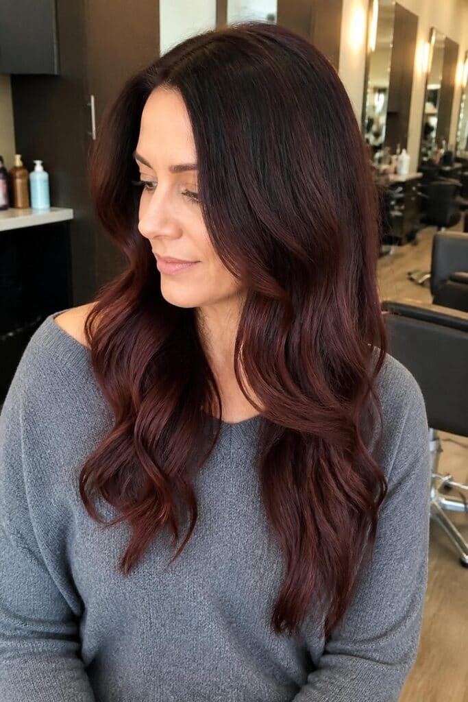 Dark Cherry Coke Balayage on Brown Hair