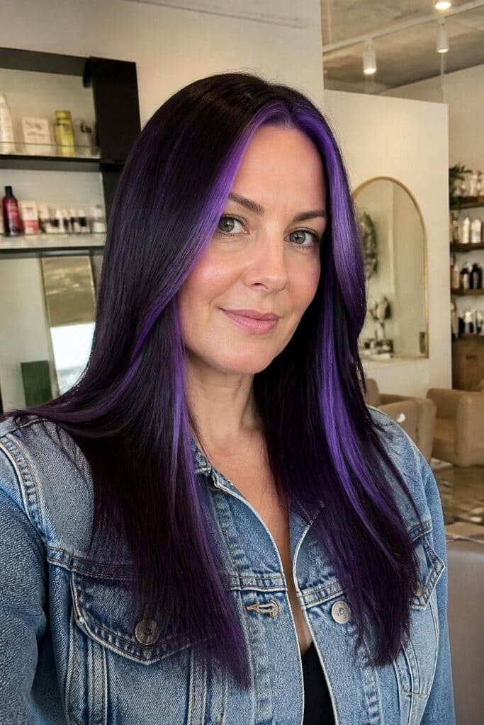 Dark Purple with Money Piece Highlights