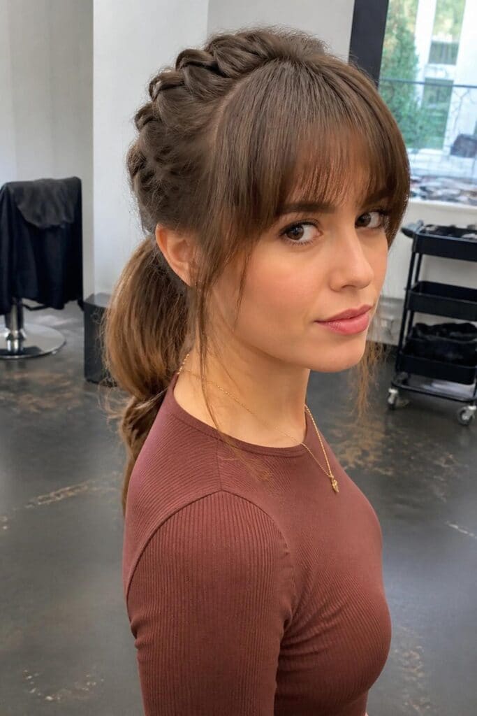French Braid Ponytail with Bangs