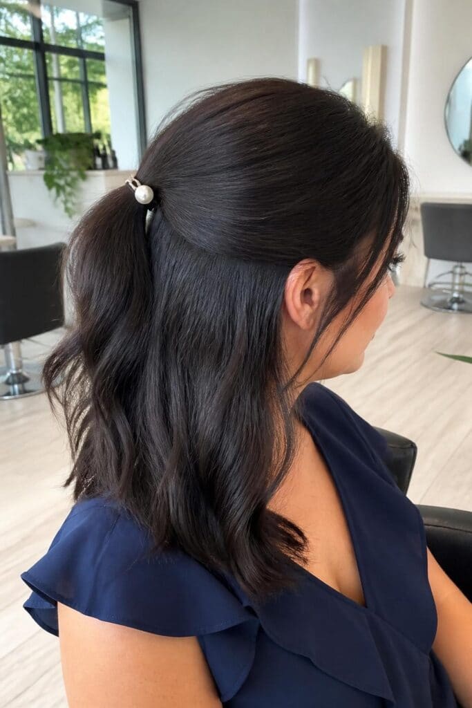 Half Pony with a Pearl Pin Accent