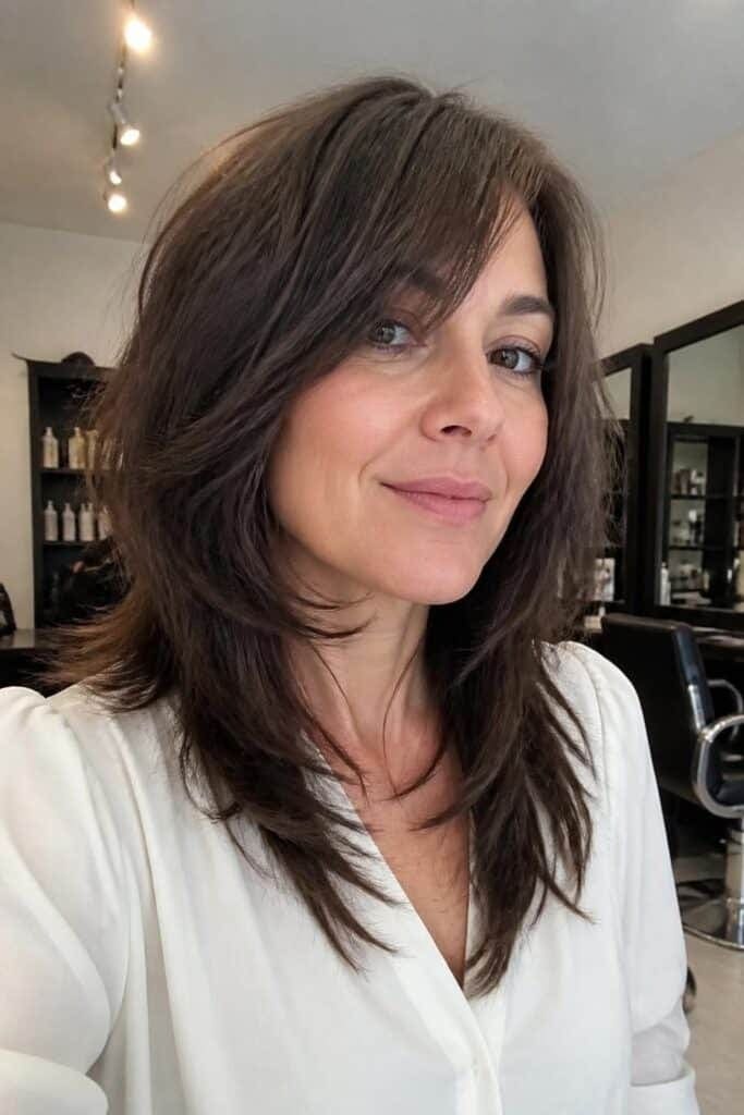 Heart Face: Shaggy Layers with Long Bangs