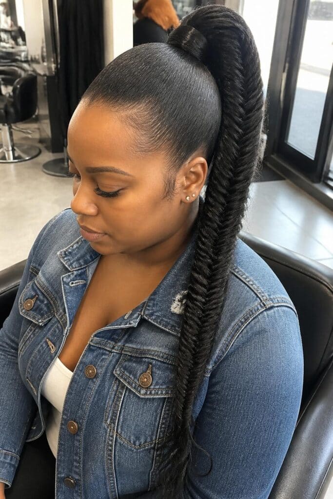 High Ponytail with a Fishtail Braid