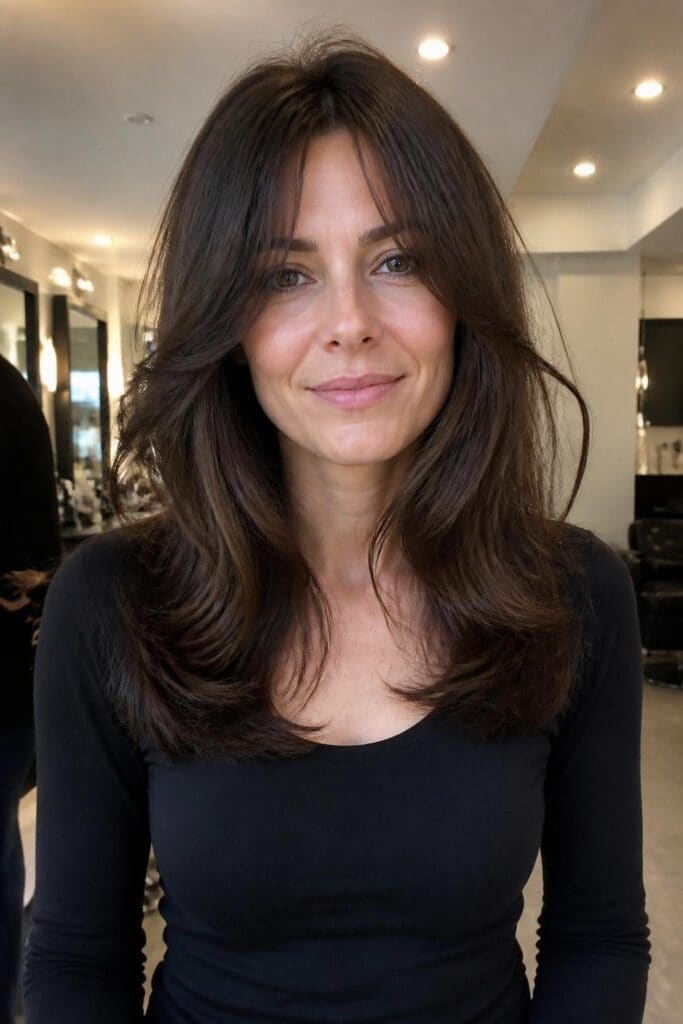Inverted Triangle Face: Shag with Soft Layers and Curtain Bangs