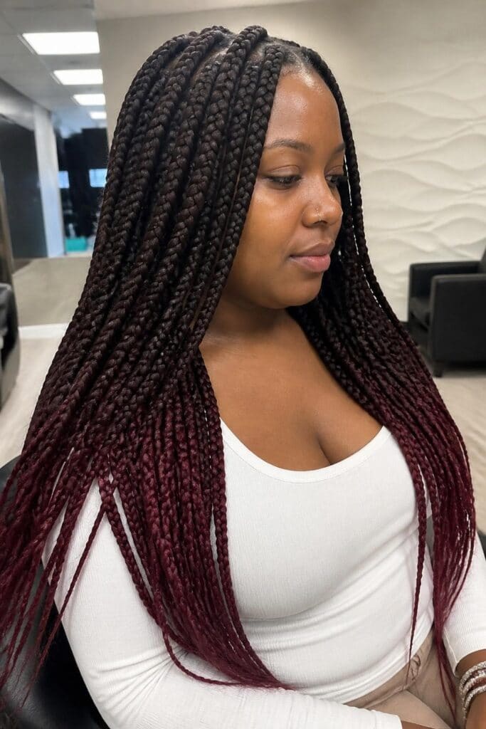 Large Knotless Braids with a Pop of Color