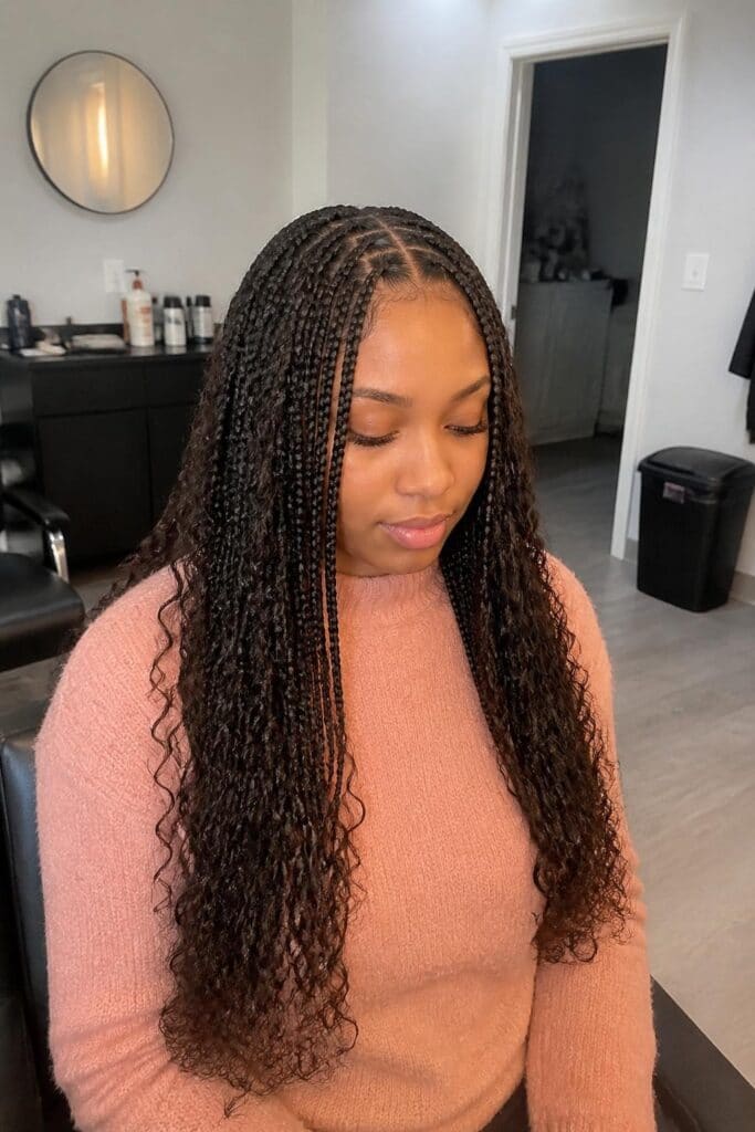 Large Knotless Braids with Curly Ends