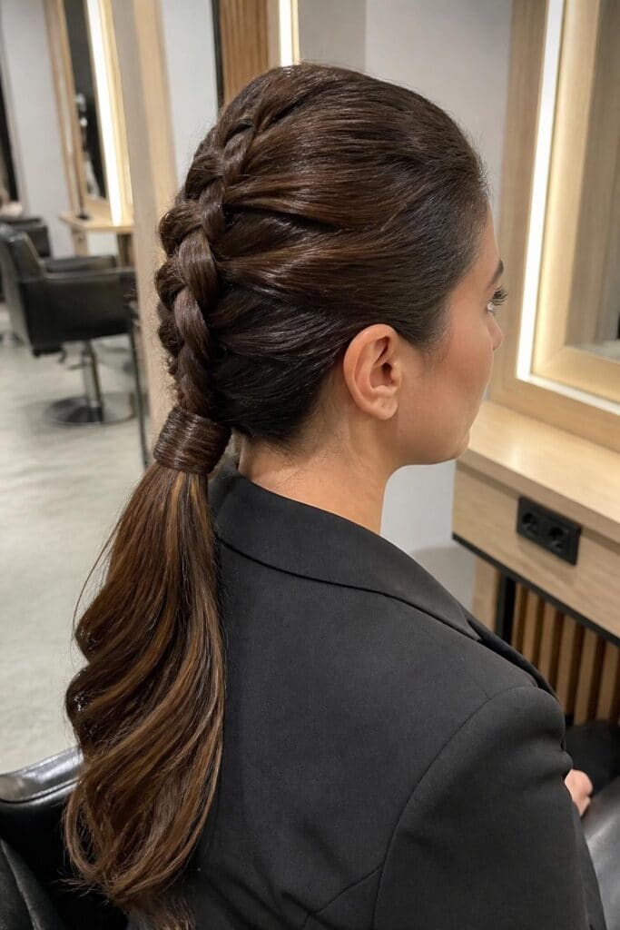 Low French Braid Ponytail with Wrap