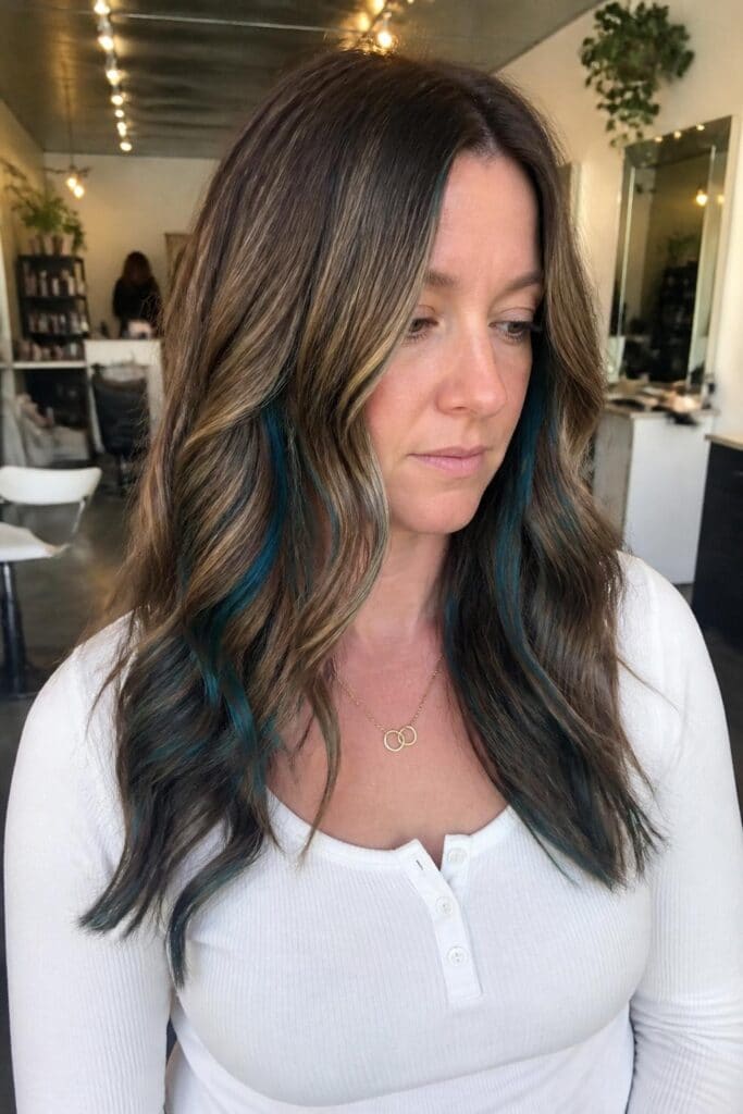 Mushroom Brown with Teal Highlights