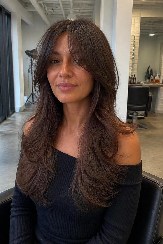 Oval Face: Long Shag with Curtain Bangs