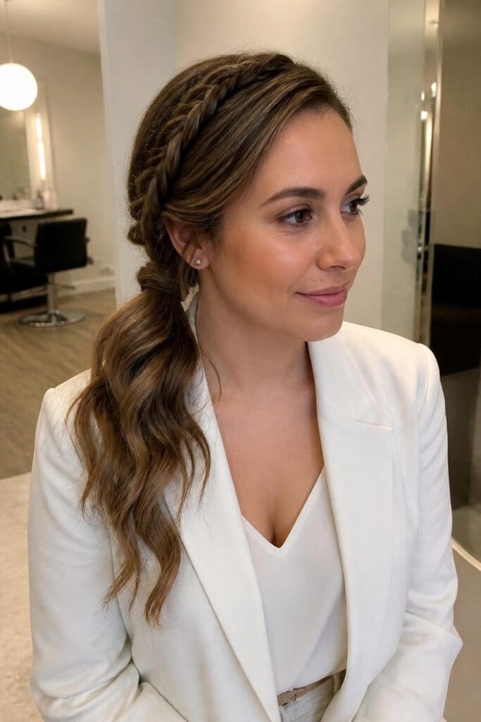 Side-Swept French Braid Ponytail