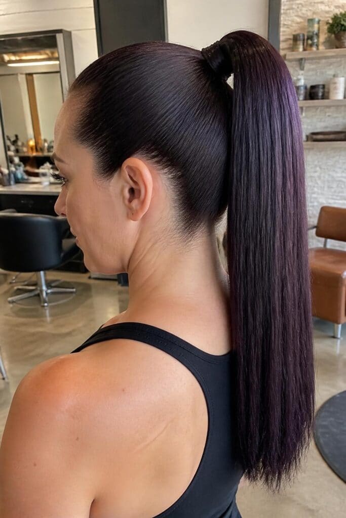 Sleek Straight Purple Ponytail
