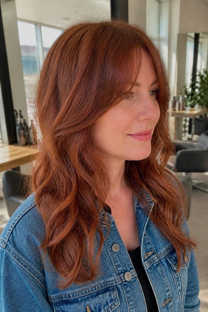 Soft Curtain Bangs with a Mid-Length Shag