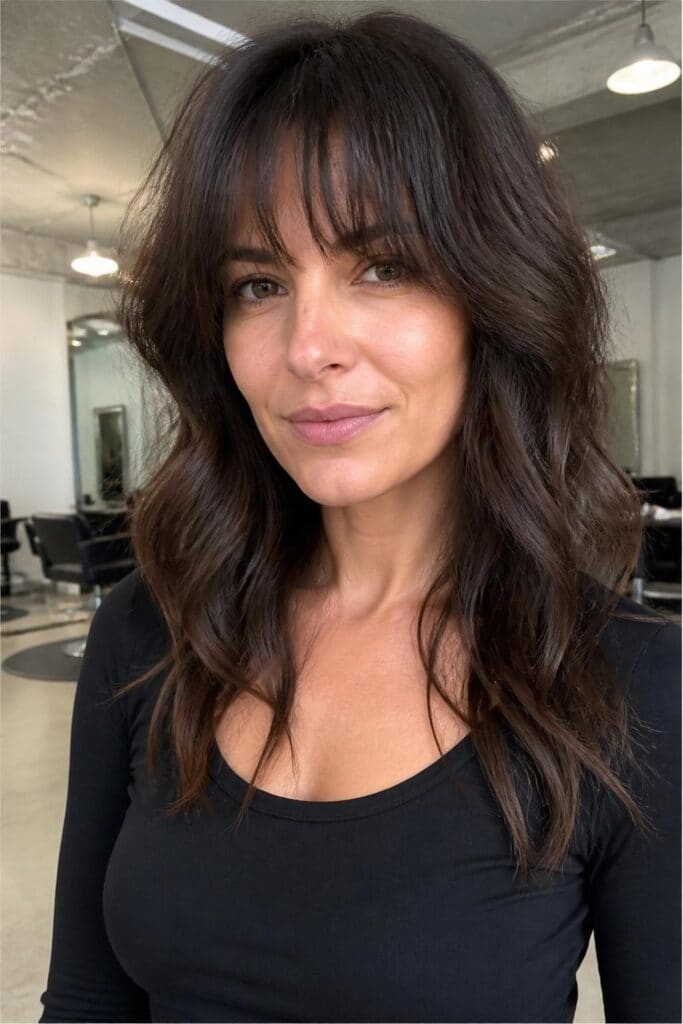 Square Face: Long Shag with Wispy Bangs