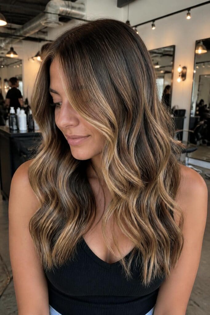 1. Honey Balayage with Espresso Lowlights