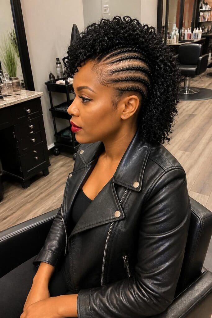 11. Cornrows with Curly Mohawk