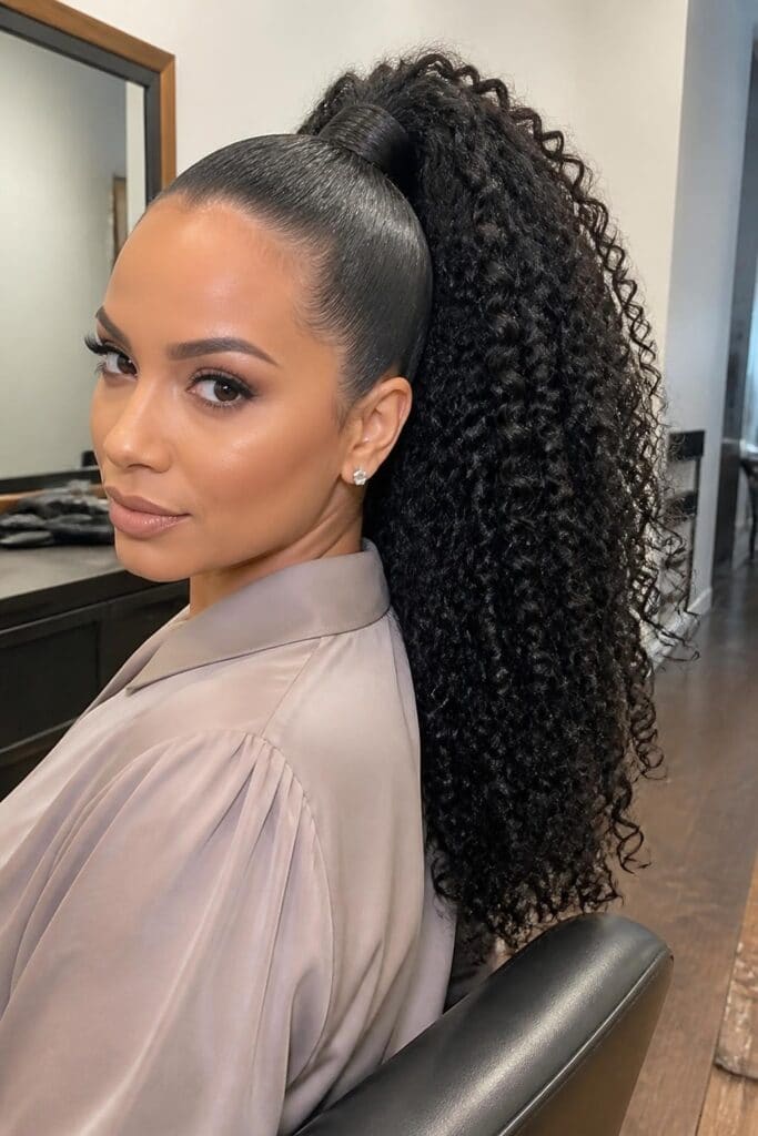 13. The Curly High Pony with Wrap