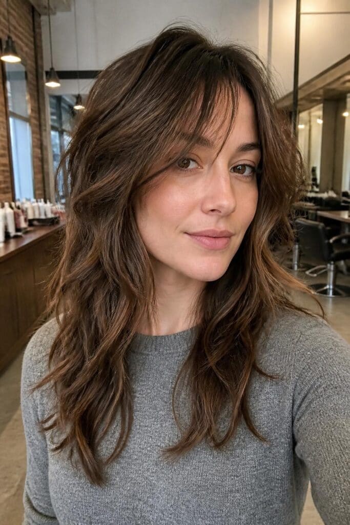 3. Long Wolf Cut with Wispy Ends