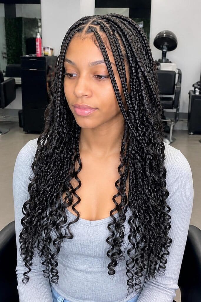 3. Medium Knotless Braids with Spiral Curls