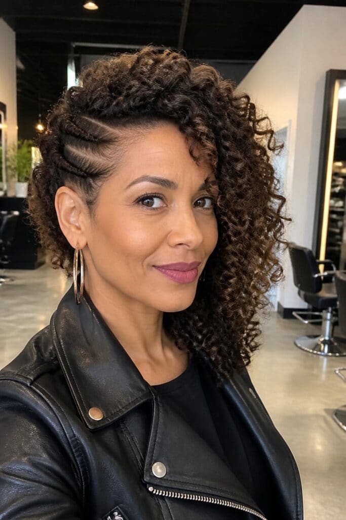 4. The Side Swept Curly Faux Hawk