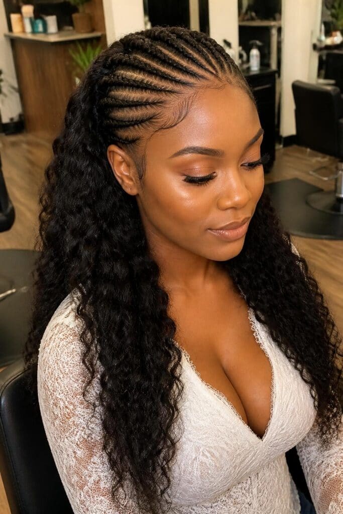 5. Cornrow Crown with Loose Curls