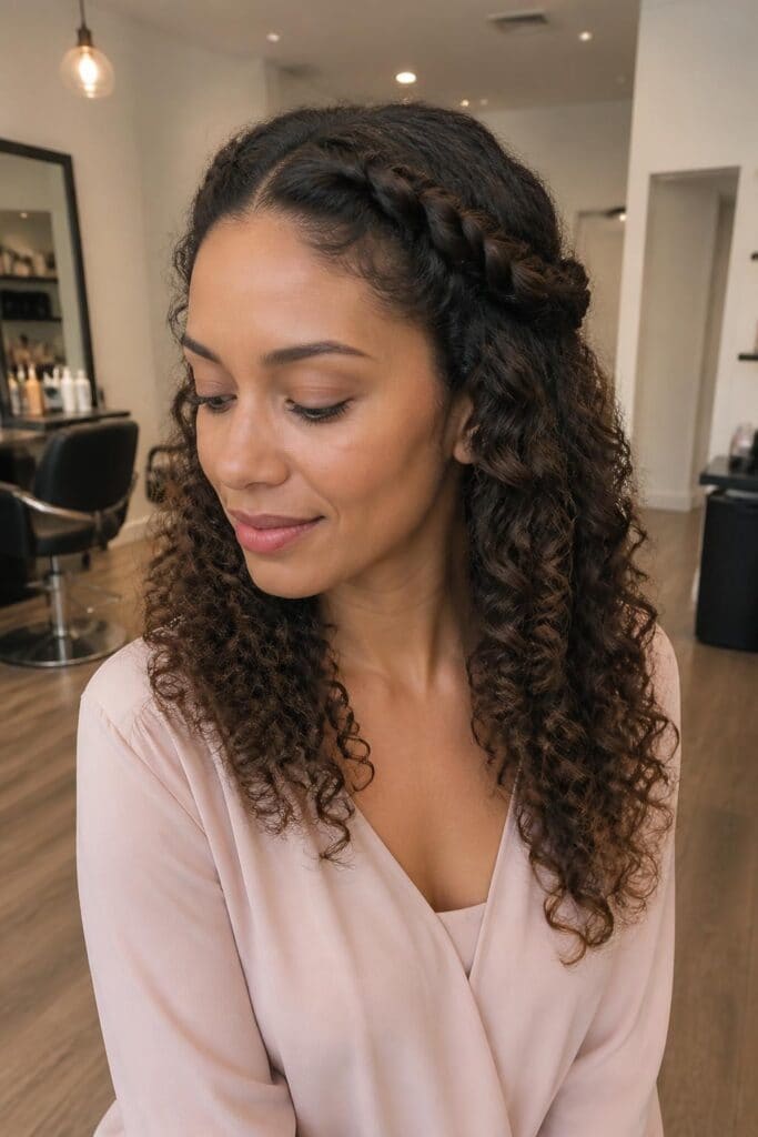 6. The Braided Crown Curly Halo