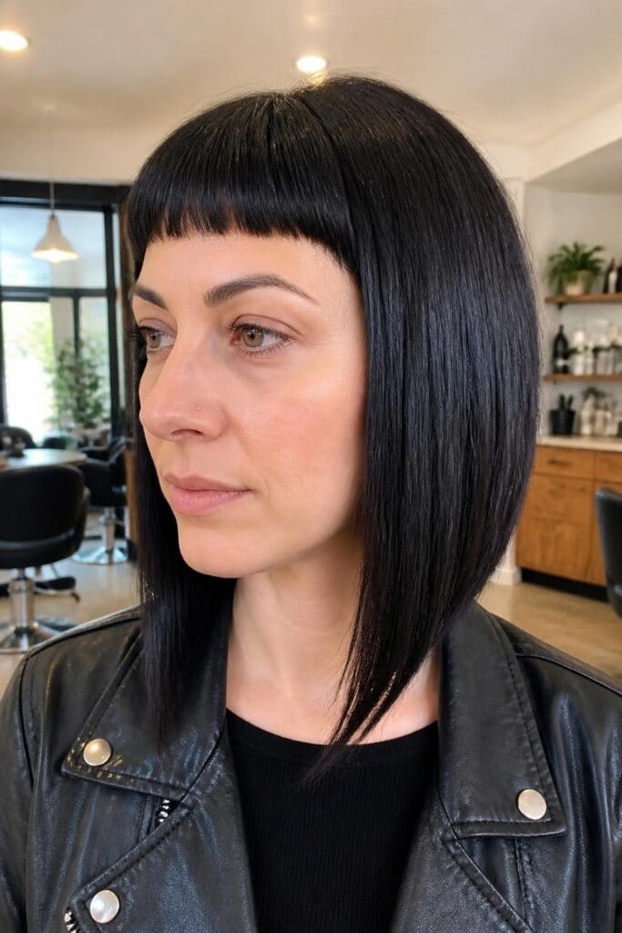 7. Angled Medium Cut With Micro Bangs