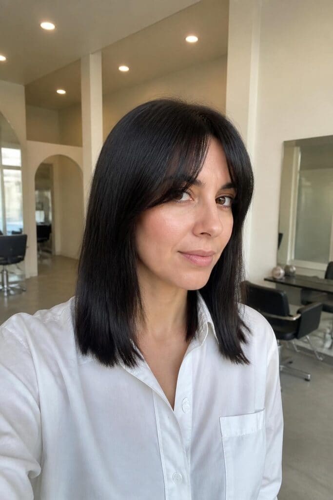 7. Straight Medium Cut with Curtain Bangs