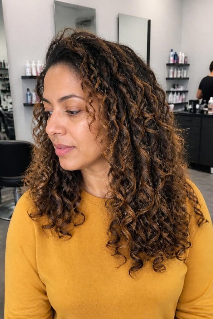 9. Caramel Highlights for Curly Dark Hair