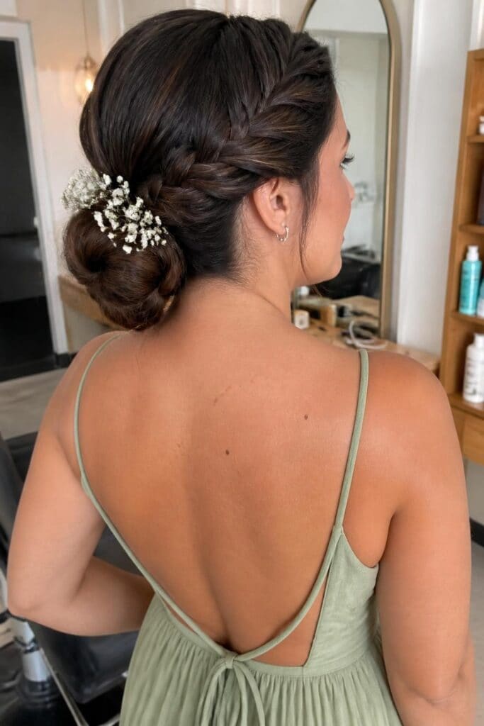 Braided Low Bun with Flowers