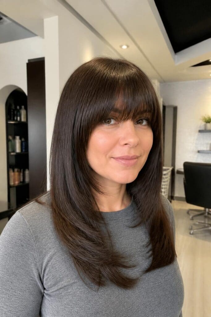 Layered Hair with Full Fringe