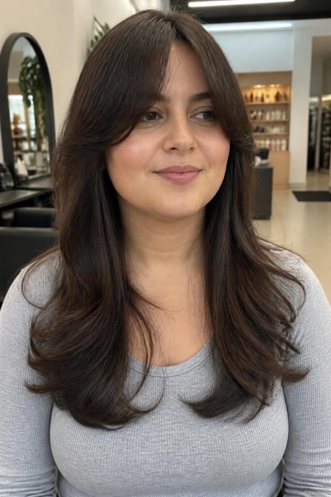 Long Layers with Curtain Bangs