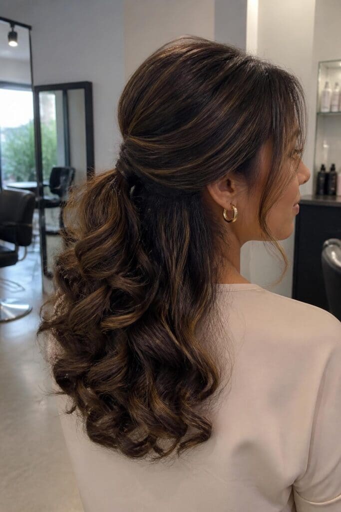 Low Half Pony with Voluminous Curls