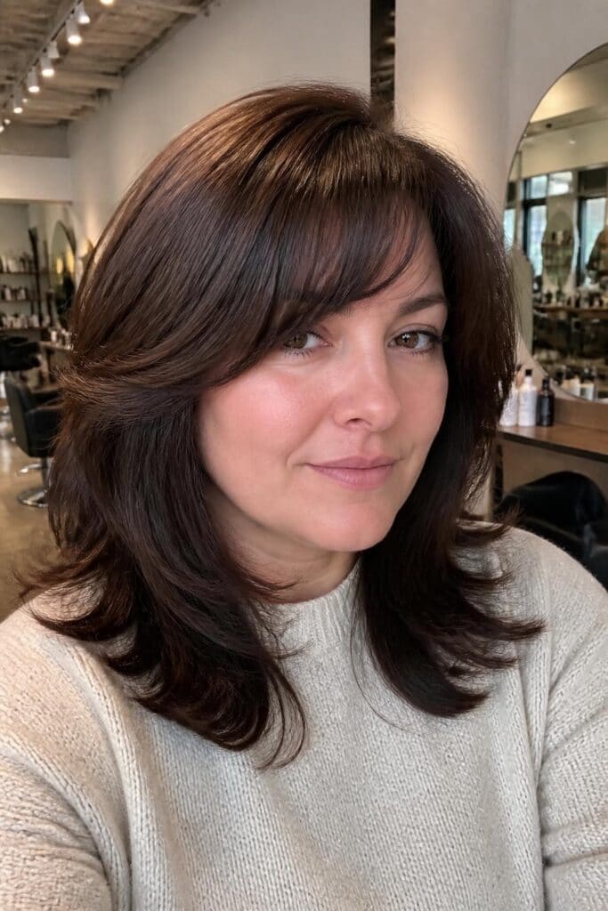 Medium Layers with Arched Bangs