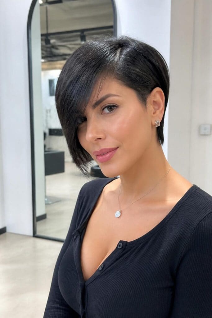 Sleek Long Pixie with Deep Part