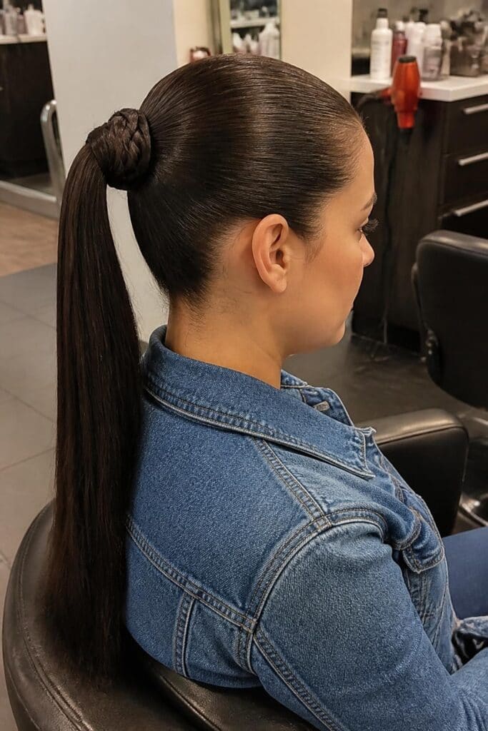 Slick Back Ponytail with Braided Wrap